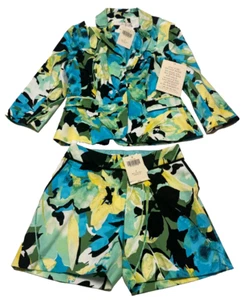 NWT BOSTON PROPER Green Multi Abstract Floral Shorts and Blazer size 2-8 - Picture 1 of 3