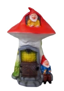 Deco Figura Enanos 2 Pequeño Gnomos de Jardín En Pilz-Zwergenhaus H 35 CM Figura - Imagen 1 de 3