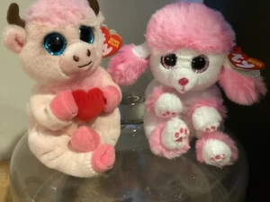 Pair of Valentine’s Ty Beanie Bellies: HEARTLY the Poodle, SPRINKLES the Cow NWT - Picture 1 of 3