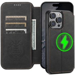 Kapphülle Magsafe Für iPhone 17 16 15 14 13 Pro Max Handy Book Leder Wallet Case - Picture 1 of 36