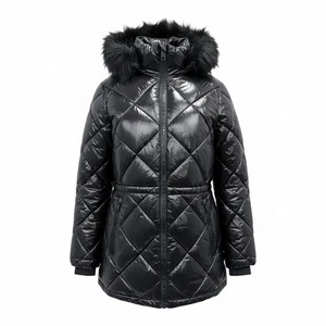 Michael Kors Quilted Puffer Jacket Black Faux Fur Hood Logo Trim Women’s L NWT - Picture 1 of 14