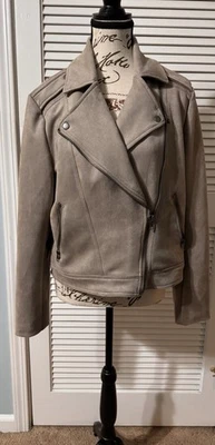 Chaqueta de moto Philosophy para mujer color topo cremallera frontal, imitación cuero talla mediana Foto 1 de 4