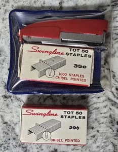 Vintage Red Swingline TOT 50 Stapler - Includes 2 Boxes TOTStaples + Case - Picture 1 of 5