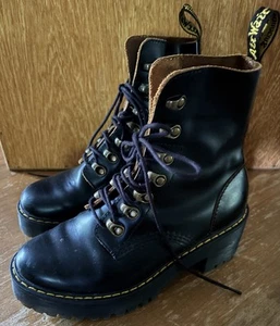 Doc Dr. Martens Leona Plateau Leder Stiefel WM’s US 5 EU 36 Chunky Heel Schwarz - Bild 1 von 5