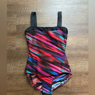 MIRACLESUIT rainbow striped one piece swimsuit slimming bathing suit sz 12 EUC - Image 1 of 4
