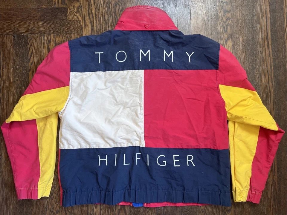 Chaqueta de Vela RARA Vintage Tommy Hilfiger Años 90 Aaliyah Logo Bandera Grande Foto 1 de 4