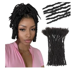 8 Inch 30 Strands Dreadlock Extensions Human Hair 0.4cm Width #1B Natural Black - Picture 1 of 13