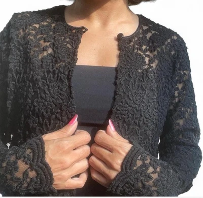 Cárdigan de encaje transparente negro vintage años 90, pequeño Foto 1 de 3
