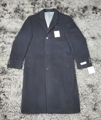 Calvin Klein Calo Peacoat Mens 38R Black Wool Cashmere Full Length Pockets NWT - Image 1 of 4