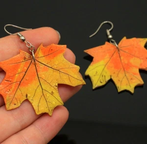 Pendientes de hojas de arce naranja hechos a mano únicos otoño otoño otoño otoño joyería para mujer regalo - Imagen 1 de 3