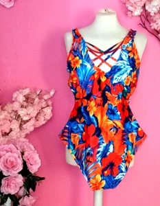 WOMEN PLUS SIZE FLORAL V NECK CRISSCROSS TUMMY CONTROL SWIMSUIT ( SIZE XL ) - Picture 1 of 3