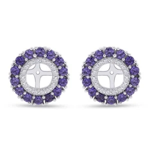 Halo Stud Jackets Earrings Lab Created Amethyst 14k White Gold Plated Silver - Picture 1 of 5