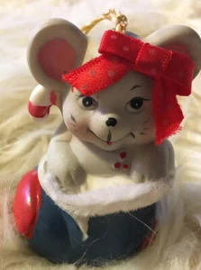 Vtg Christmas Mouse Bell Ornament Blue Boot Stocking 3.5" Holiday 1986 Giftco - Picture 1 of 12