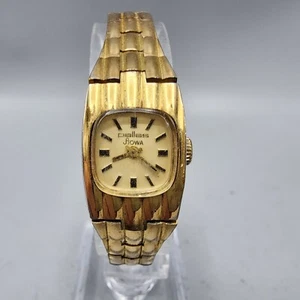 Stowa Pallas Watch Women Gold Tone Gold Dial 16mm Rectangle Manual Wind Runs - Picture 1 of 14