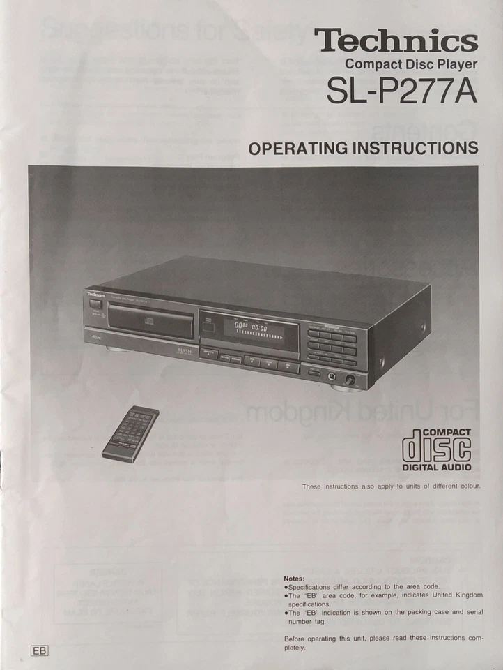 Technics SL-P277A  Compact Disc Player  - Operating Instructions - USER MANUAL - Image 1 of 1