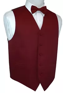 Men's Burgundy Satin Tuxedo Vest & Bow-Tie Set. Formal, Dress, Wedding, Prom - Picture 1 of 4