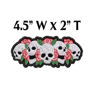 Skull Patch Roses Embroidered Iron-on Applique Clothing Vest Backpack Biker MC - Picture 1 of 12