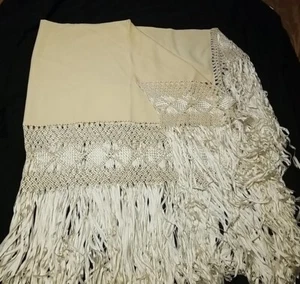 Vintage Piano Shawl Fringe, ivory satin fringe, Macrame, wool, beautiful  - Picture 1 of 10