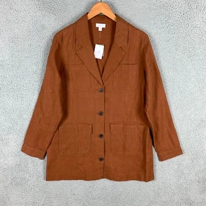 NWT J.Jill 100% Linen Long Blazer Women's Small Auburn Oversized Buttoned Jacket - Picture 1 of 12