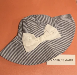 New - Janie and Jack 3-6 months girls blue /white striped sun hat w white bow - Picture 1 of 4