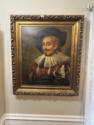 "Antigua pintura al óleo retrato de mosquetero del siglo XVIII firmada por VANDERBILT 20"" X 22""" Foto 1 de 4