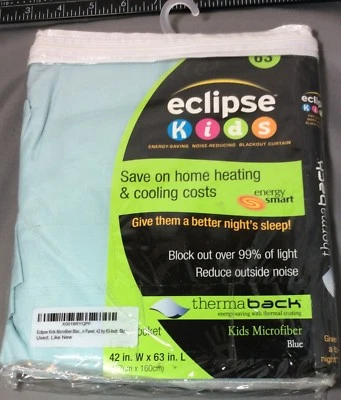 Eclipse Microfiber Blackout 42" x 63 Inches Thermaback Single Panel Blue Curtain - Image 1 of 2
