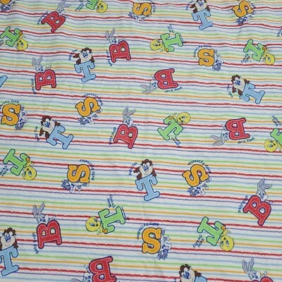 Manta toalla bebé vintage Looney Toons 32" x 34 Piolín insectos Taz letra a rayas  Foto 1 de 4