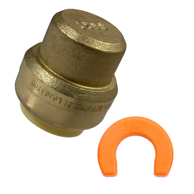 10 Pcs XFITTING 3/4" Push Fit Cap w/ 1 Clip, Push to Connect End Cap Plug, Brass - Image 1 of 4