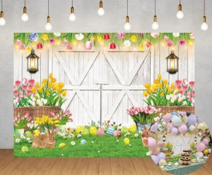 Happy Easter Sfondo Primaverile Bianco Con Coniglietto Floreale Uova Colorate Sf - Foto 1 di 12