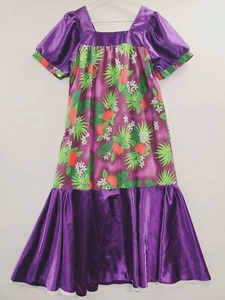 Hawaii Kleid für Damen Gr. XL Vintage Maxi Lila Blumenmuster Puffärmel - Bild 1 von 20