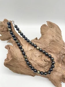 Collar con cuentas de obsidiana dorada natural calidad AAA para hombre y mujer - Imagen 1 de 13