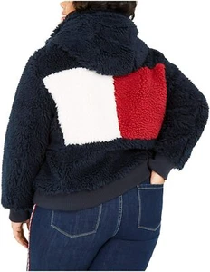 Tommy Hilfiger Women's Navy Fuzzy Zip Up Logo Hoodie Jacket Plus Size 0X - Picture 1 of 4
