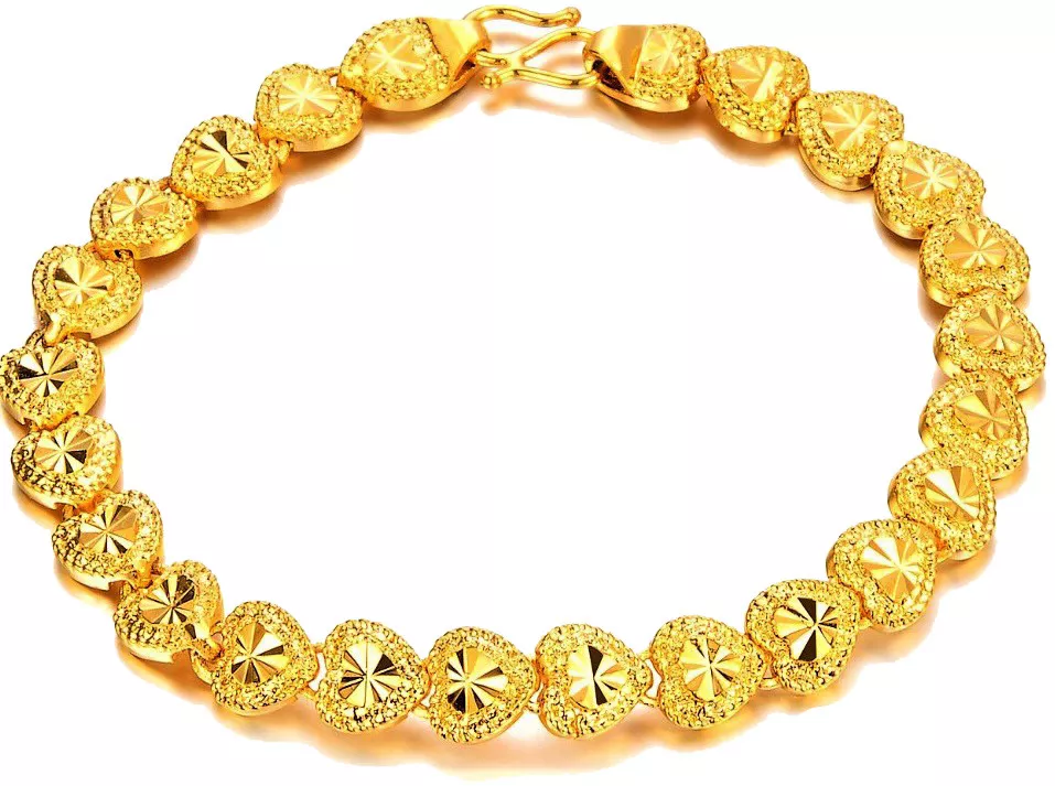 24k Yellow Gold Womens Bracelet Linked Hearts Chain 10mm Wide W Gift Pkg D741