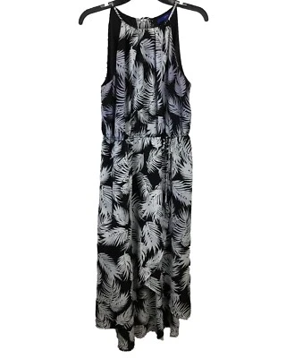 Apt. 9 High Neck Sleeveless Maxi Dress Palm Tropical Black White Size M New - Image 1 of 4