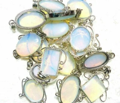 Lote de colgantes hechos a mano enchapados en plata de ley 925 piedras preciosas opalita lechosas radiantes ~ Foto 1 de 2