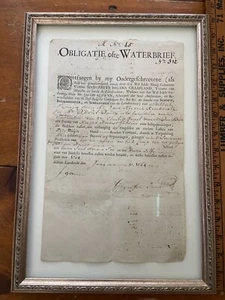 1764 Dutch Water Bond financial document 18th century  dikes drainage framed - Picture 1 of 4