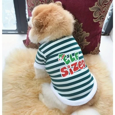 Holiday Fashion Elf-Inspired Green & White Striped Dog Shirt Perfect Small Dogs - Image 1 of 4