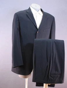 Expert By Evergreen Wool 2 Piece Suit Black Striped Men's 3 Btn 44R Pleated 38"W - Picture 1 of 13