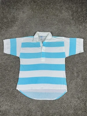 Camisa Polo VINTAGE Bugle Boy Para Hombre Pequeña Azul Blanca Audaz Rayas Manga Corta Años 90 Foto 1 de 4