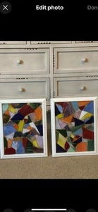 Cut glass mosaic sold as a pair. Very colorful sand up or hang. 12x10 each. - Picture 1 of 3