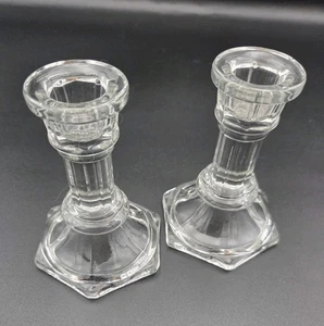 Vintage Glass Candlestick Holder 4" Tall, Set of 2 EUC  - Picture 1 of 5