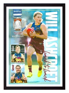 Framed 2025 Brisbane Lions AFL Premiers Norm Smith Poster Will Ashcroft 45x32cm - Picture 1 of 4