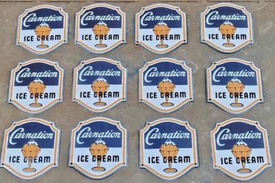 12X CARNATION ICE CREAM PORCELAIN ENAMEL SIGN BOARD SIZE 8"X7"  INCHES SINGLE/S - Image 1 of 3