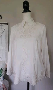 Top túnica suave envolvente manga campana blanco bordado crema talla mediana - Imagen 1 de 12