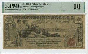 1896 $1 Silver Certificate Small Red w/ Rays Fr# 224 PMG VG10 - Picture 1 of 2