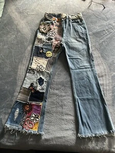 BDG HIPPY JEANS BOOT CUT PATCHES RIPS AND JEWELS SZ 26 WOMANS 28W X 28L - Picture 1 of 22