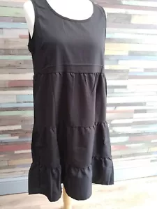 BLACK Simple Tiered Tank Sun Dress with Short Side Zip NWOT Size L UK14 - Picture 1 of 6