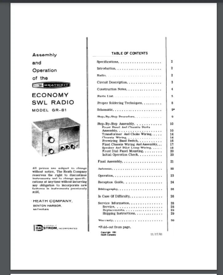 HEATHKIT GR-81 RECEIVER Sort wave radio 18 pages Comb Bound Gloss cover - Image 1 of 1