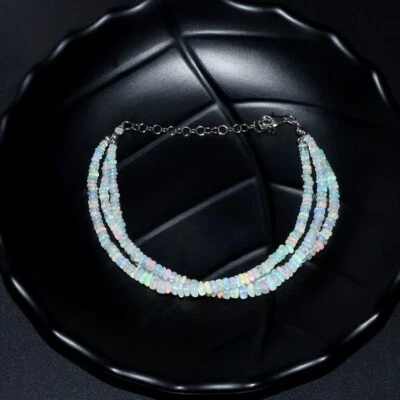 Pulseras con cuentas de piedras preciosas rondelle lisas de ópalo etíope natural de 3 capas de 6-8"" Foto 1 de 4