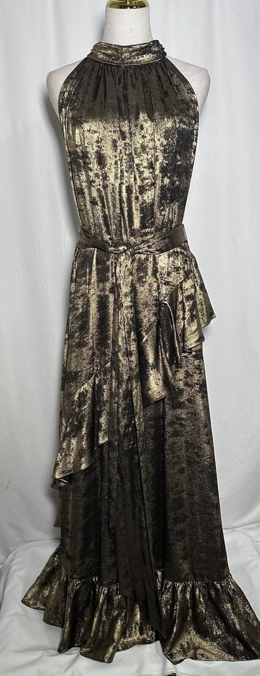 Vestido Alex Marie Maxi 22W Cinturón Sin Mangas Volantes Negro Dorado $228 Foto 1 de 4